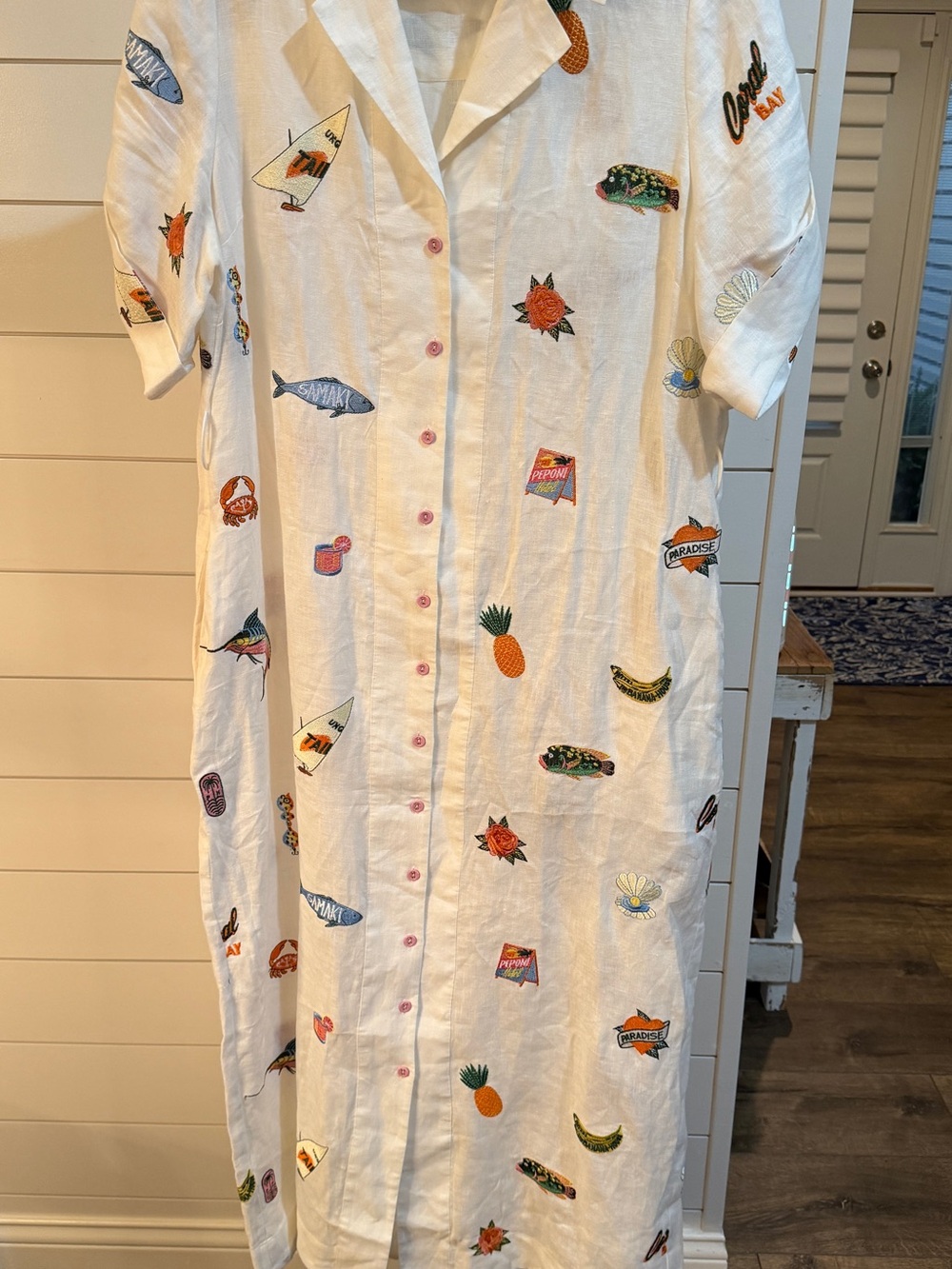 Alémais Blue Marlin Embroidered Shirt Dress - NO BELT